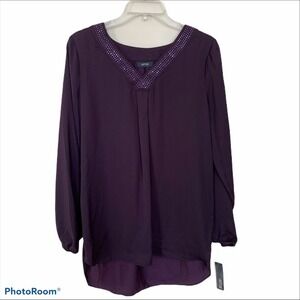 Apt 9 Plum Med V-Neck Rhinestone Hi-Low Sheer Top Blouse Whimsigoth Dark Fairy